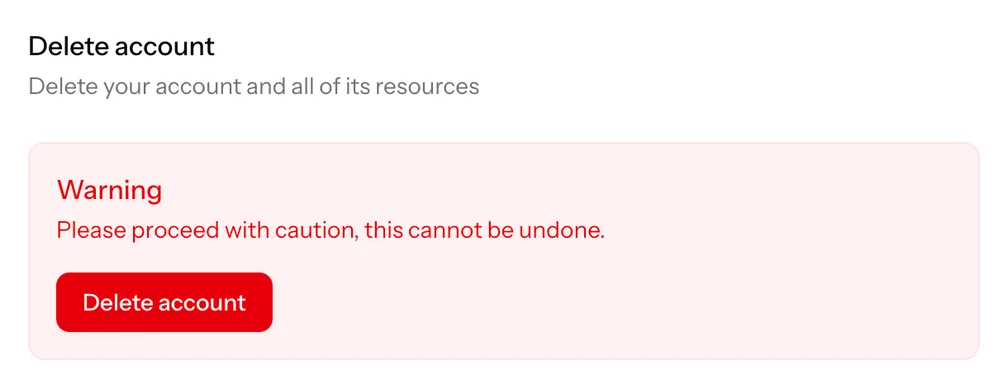 Leapcount User Preferences - Delete Account (Light Mode)