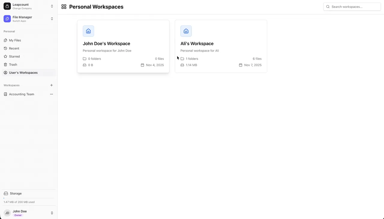LeapCount Files - Workspace List