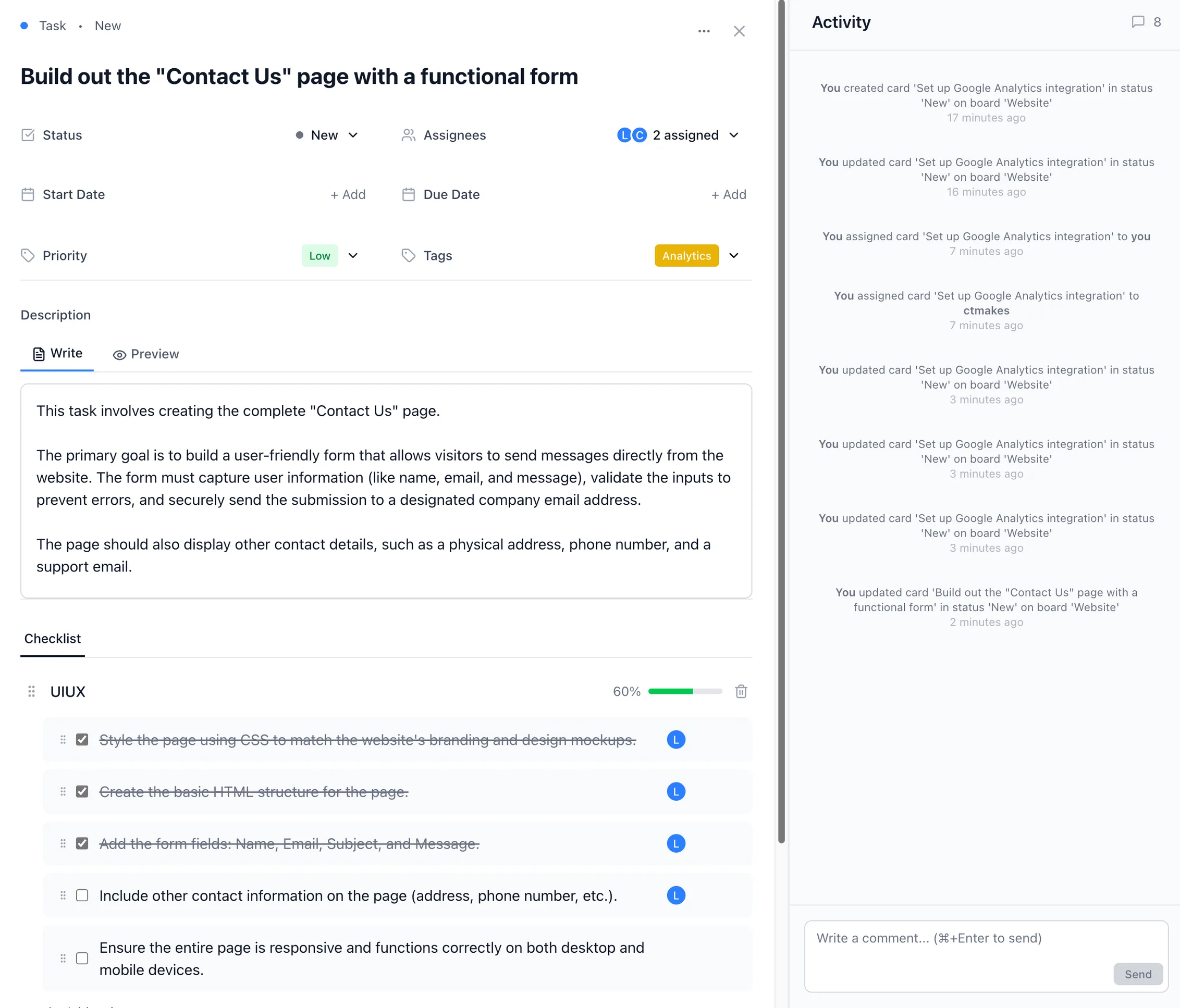 LeapCount Card Details - Task Management